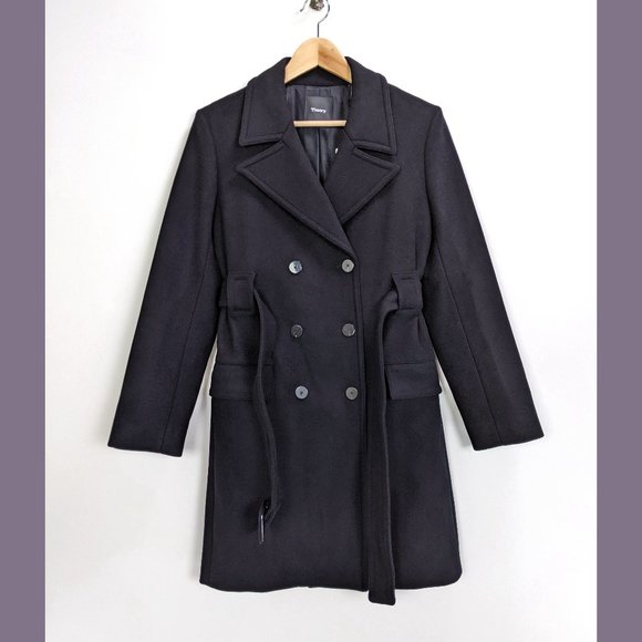 Theory Size S Womens Modus Superlight Wool Blend Long Peacoat in Black - Picture 6 of 16